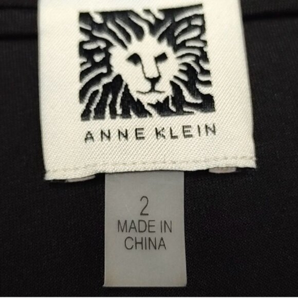 ANNE KLEIN 🍒SZ 2 XS🍒BLACK ZIP FRONT DRESS TABBED SLEEVES TIE WAIST GOLD ACCENT - Picture 14 of 16